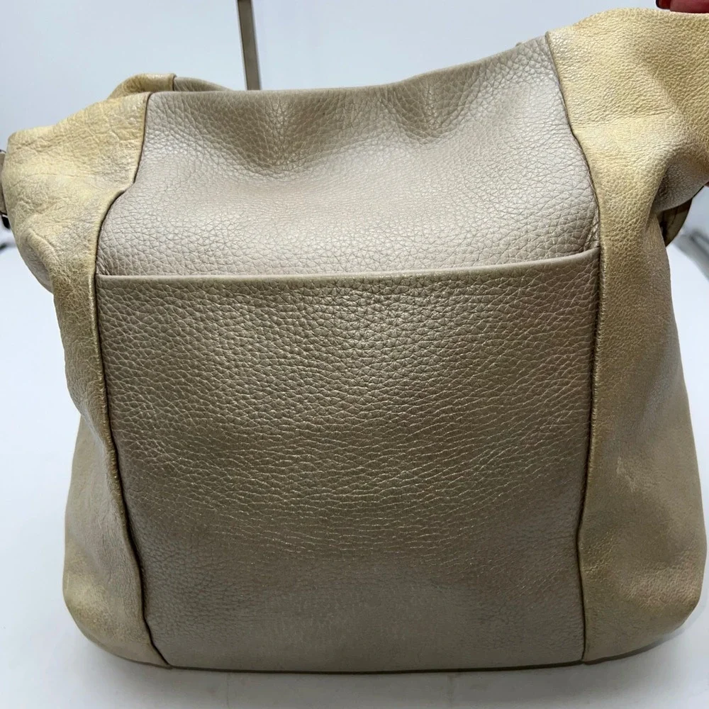 Brighton Metallic Beige Leather Hobo Shoulder Bag Chain Braided Strap Purse - Picture 7 of 10